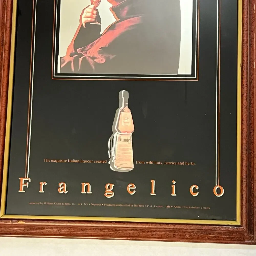 Vintage Frangelico Liqueur Bar Mirror Sign Wood Frame 15x23 Signs Glass Works